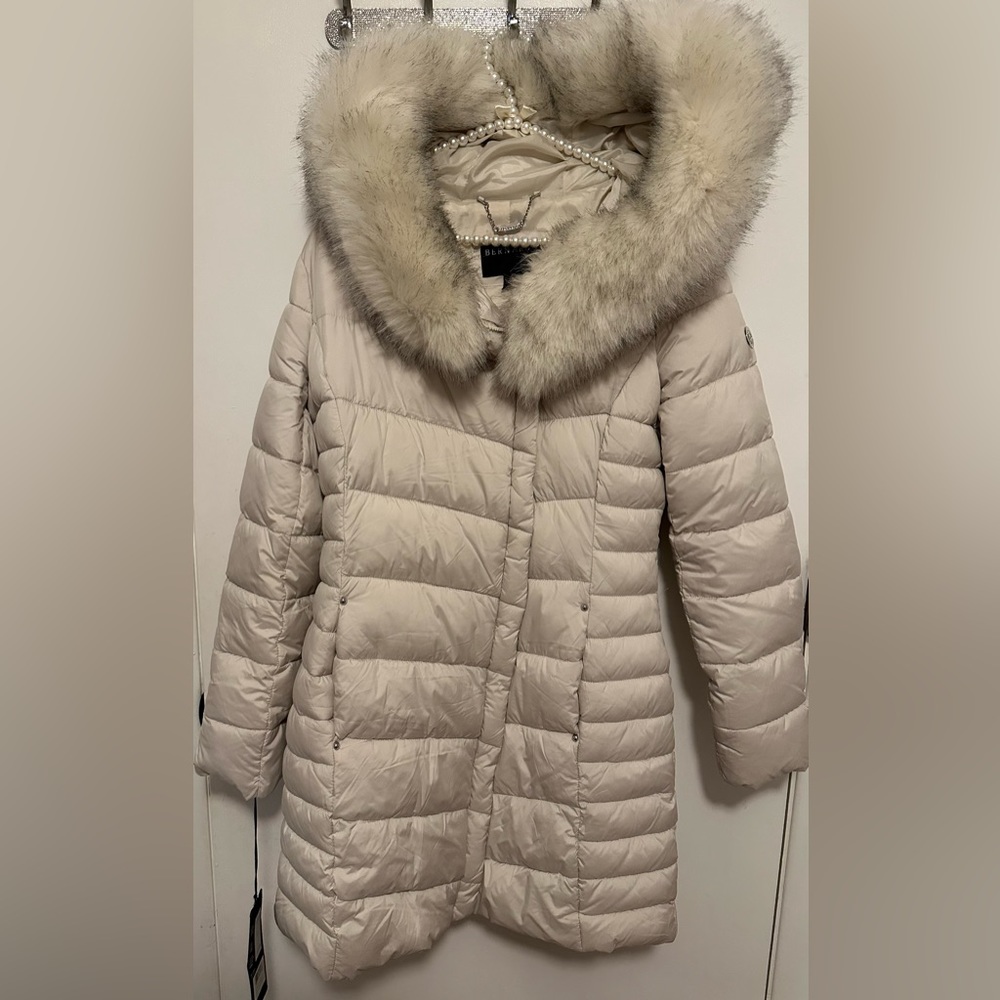 Bernardo Puffer Jacket with Faux Fur Trim